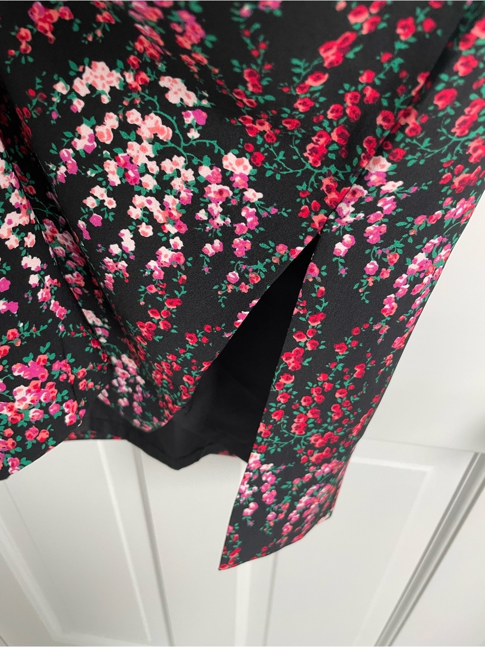 J. Crew Black Midi Skirt with Pink & Red Floral Spray - Picture 5 of 5